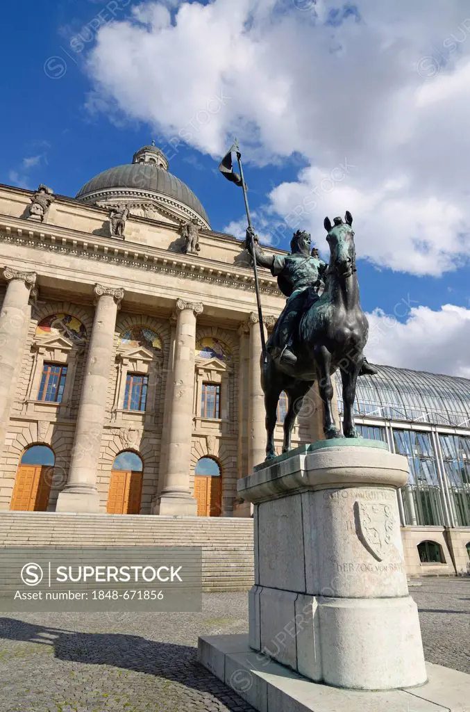Equestrian statue of Otto of Wittelsbach, Bavarian State Chancellery, Munich, Upper Bavaria, Bavaria, Germany, Europe
