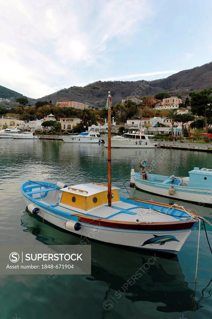 Boats in the harbour of Casamicciola, Ischia Island, Gulf of Naples, Campania, Italy, Europe