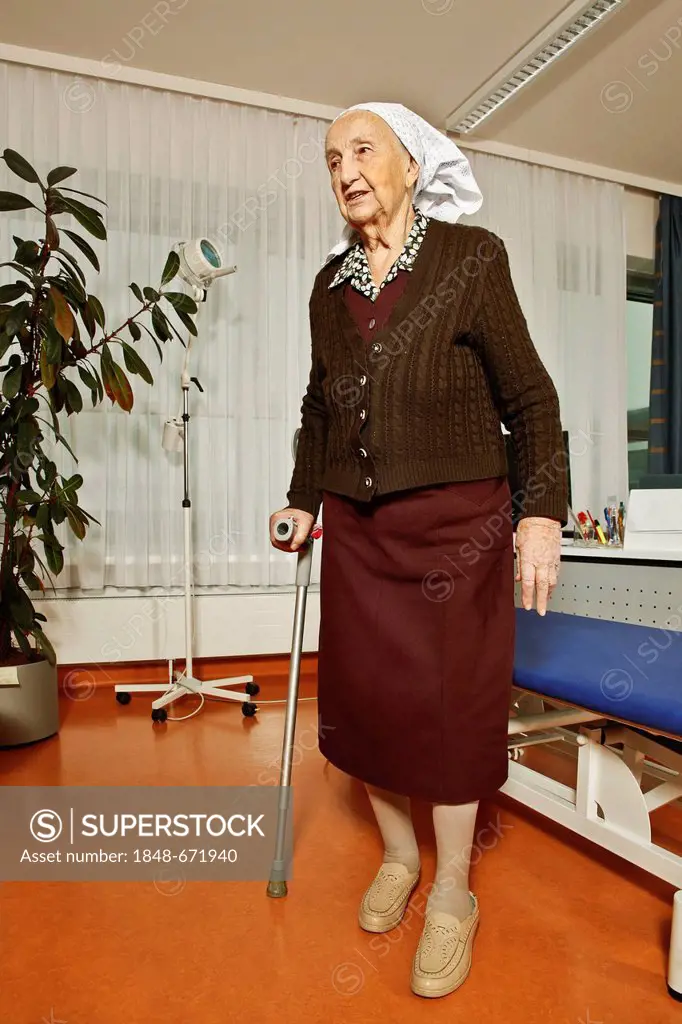Old woman with a walking cane