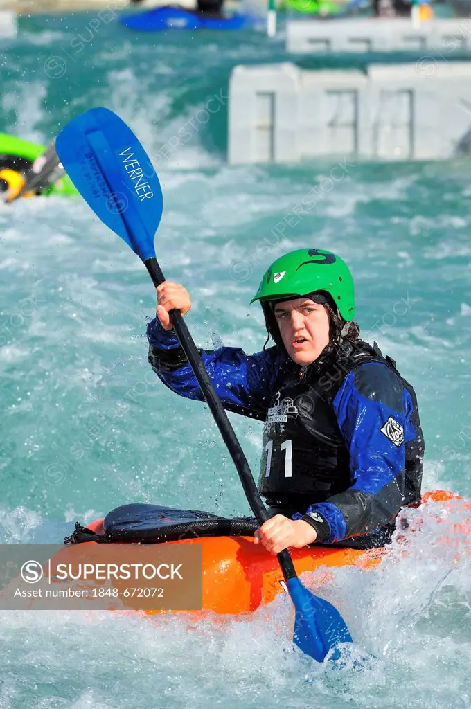 A kayaker at the White Water Centre at Waltham Abbey, England, United Kingdom, Europe