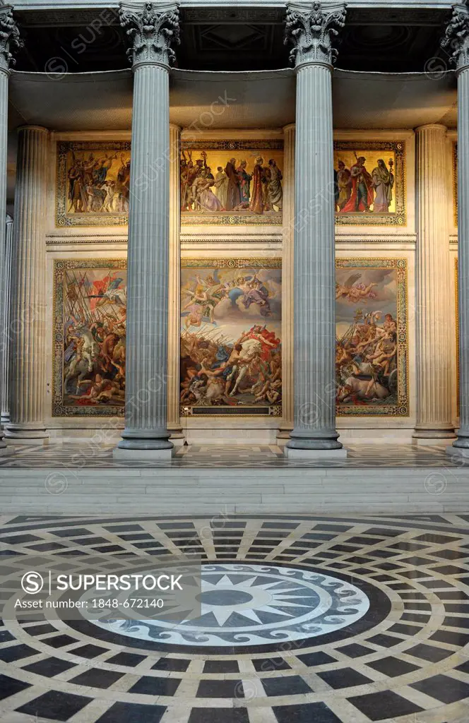 Interior wall paintings, Panthéon, a secular mausoleum containing the remains of distinguished French citizens, Montagne Sainte-Geneviève, Hill of St....