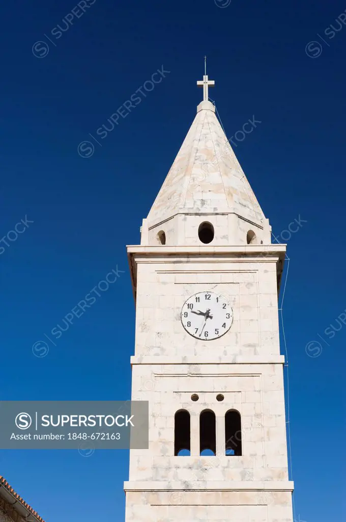 Steeple of Sveti Juraj church, Primosten, Dalmatia, Croatia, Europe