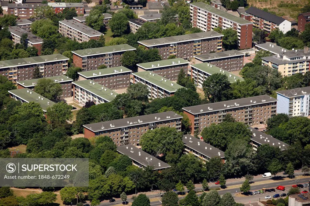 Aerial view, apartment buildings, Rheinhausen, Duisburg, Ruhr area, North Rhine-Westphalia, Germany, Europe