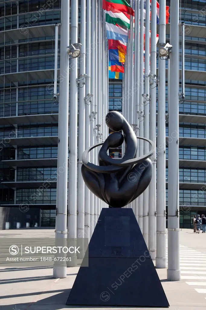 Sculpture, Europe A Coeur, by Ludmila Tcherina, symbol of the European Union, European Parliament, Strasbourg, Alsace, France, Europe