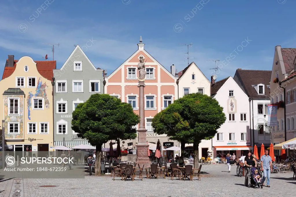Marian column on Marienplatz square, Weilheim, Pfaffenwinkel, Upper Bavaria, Bavaria, Germany, Europe