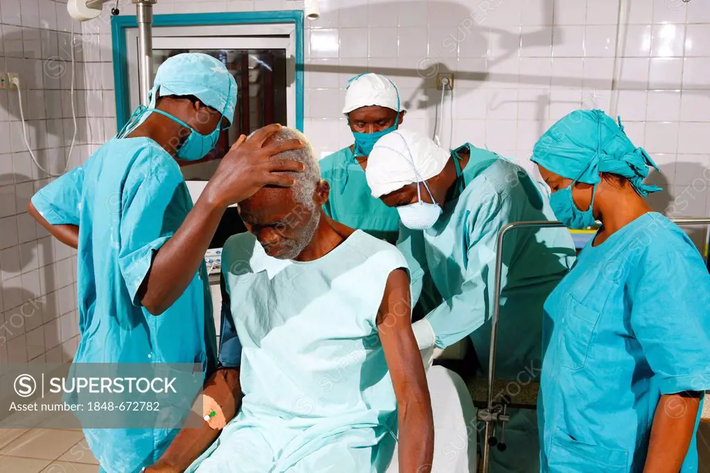 Man being prepared for surgery, hospital, Manyemen, Cameroon, Africa
