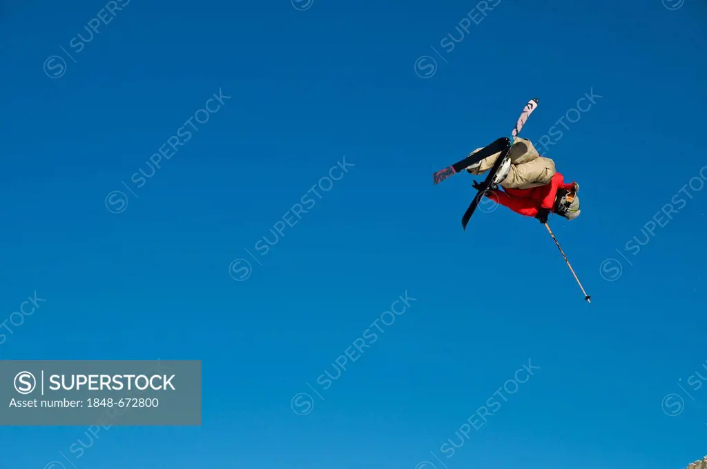 Trick skier in Andermatt, Uri, Switzerland, Europe