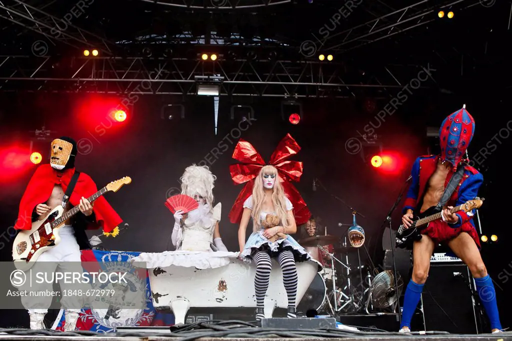 The German and international visual trash punk band Bonaparte live at the Heitere Open Air music festival in Zofingen, Switzerland, Europe