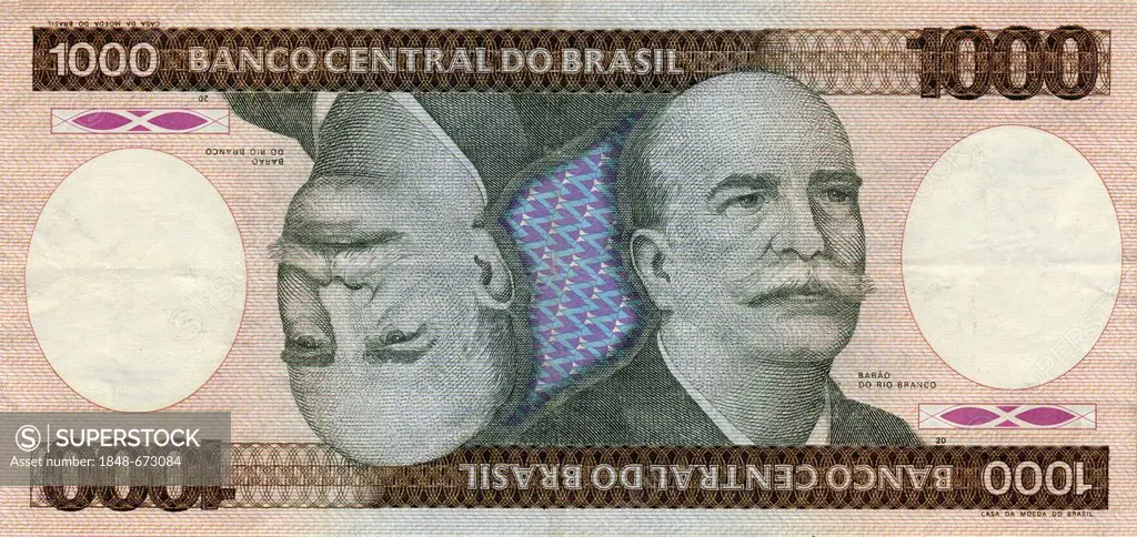 Historic banknote, 1000 cruzeiros, image of Jose Maria da Silva Paranhos, Baron of Rio Branco, 1984, Brazil, South America