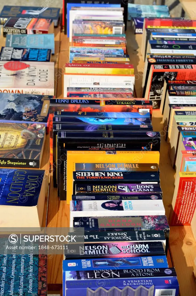 Many books, flea market, Duesseldorf, North Rhine-Westphalia, Germany, Europe