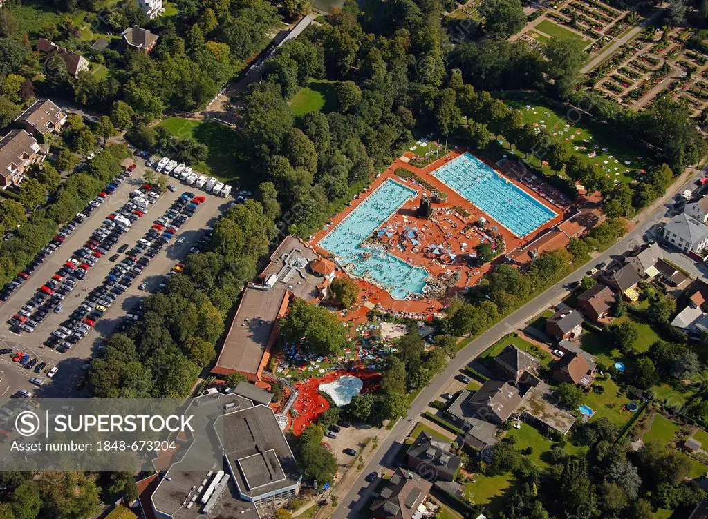 Aerial view, Solebad Werne, public swimming pool, Werne, Ruhr Area, North Rhine-Westphalia, Germany, Europe