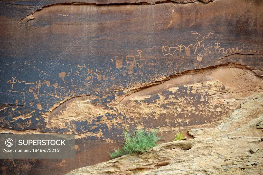 Approx. 3000 year old rock paintings by Native Americans, Sand Island, near Bluff, northern Utah, USA