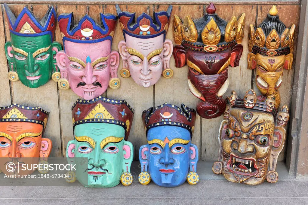 Masks, souvenirs, Kathmandu, Kathmandu Valley, Nepal, Asia