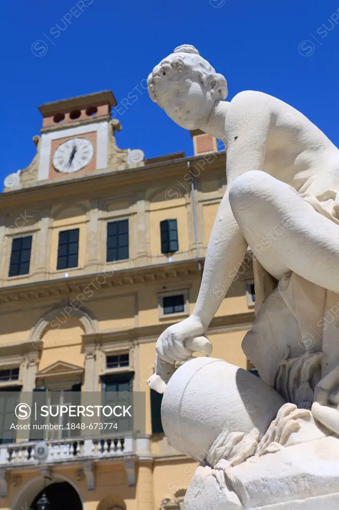 Sculpture in front of the Palazzo del Giardino Ducale, Parco Ducale, Parma, Emilia-Romagna, Italy, Europe