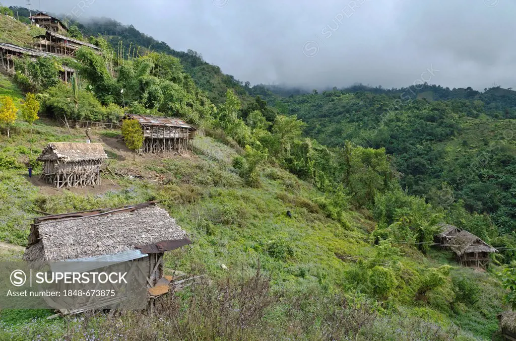 Kicho, traditional village of the Nishi tribe, in the hills of Arunachal Pradesh, India, Asia