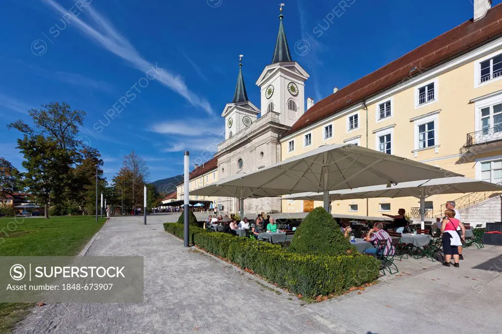 Schloss Tegernsee Castle, Tegernsee Abbey, a former Benedictine monastery, Schloss Restaurant, Tegernsee, Upper Bavaria, Bavaria, Germany, Europe, Pub...