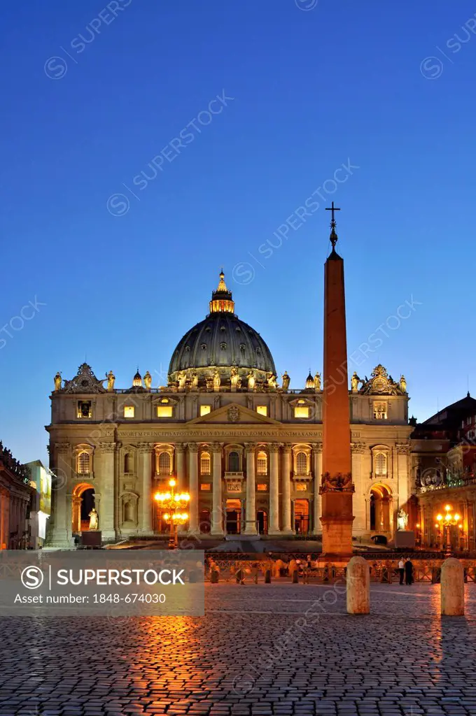 St. Peter's Basilicas, obelisk, St. Peter's Square, Vatican City, Rome, Lazio, Italy, Europe