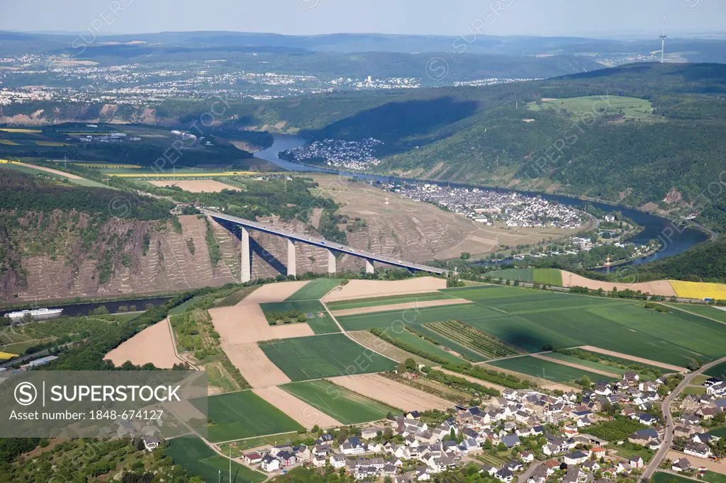 Aerial view, Moseltalbruecke A61, a highway bridge between Dieblich and Winningen, Rhineland-Palatinate, Germany, Europe