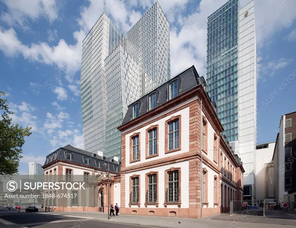 The reconstructed Thurn und Taxis Palais, Palais Quartier district, Jumeirah Hotel, Nextower office tower, Frankfurt am Main, Hesse, Germany, Europe, ...