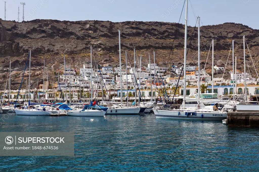 Sailing boats in the harbour, Puerto Mogan, Gran Canaria, Canary Islands, Spain, Europe, PublicGround