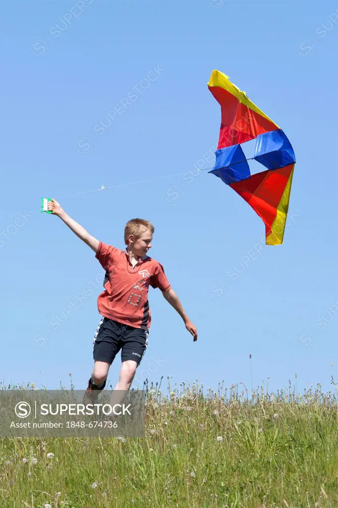 Young boy flying a kite