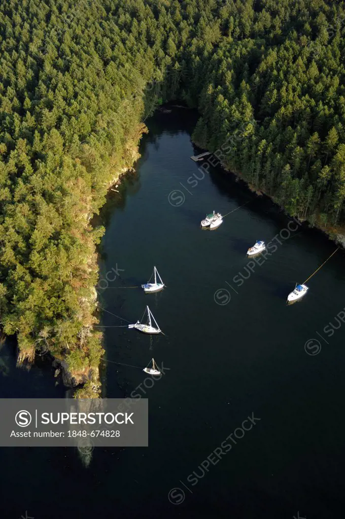 Aerial view of Portland Island, Gulf Islands National Park Reserve of Canada, Gulf Islands, British Columbia, Canada
