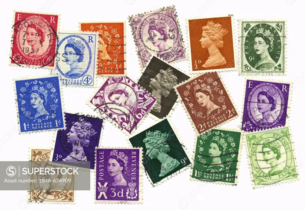 Stamped stamps from Great Britain with Queen Elizabeth II of England