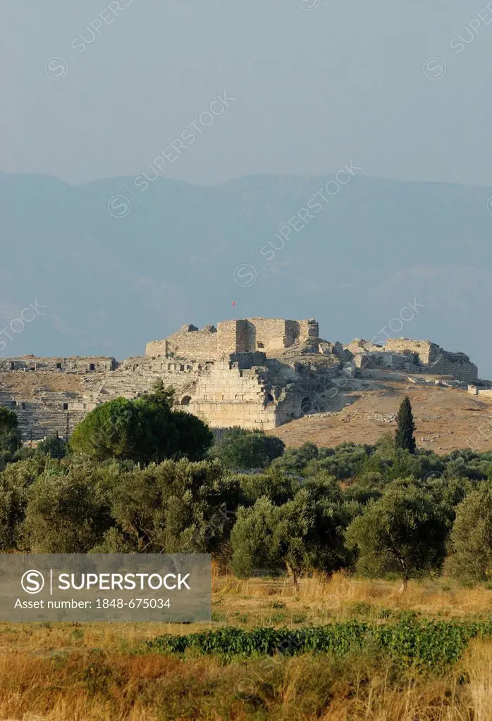 Ruins of Miletus, Greco-Roman amphitheater, near the village of Balat, Aydin Province, South Aegean coast, southwest Turkey, west coast, western Turke...