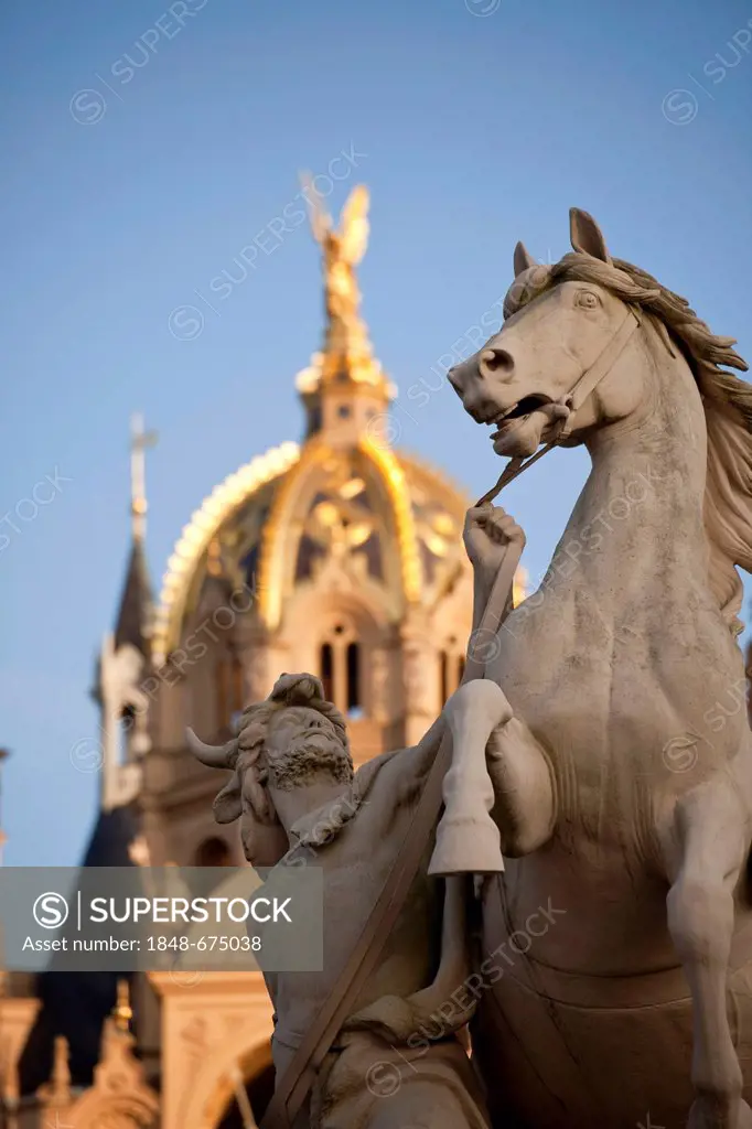 Equestrian statue in front of Schwerin Castle, state capital Schwerin, Mecklenburg-Western Pomerania, Germany, Europe