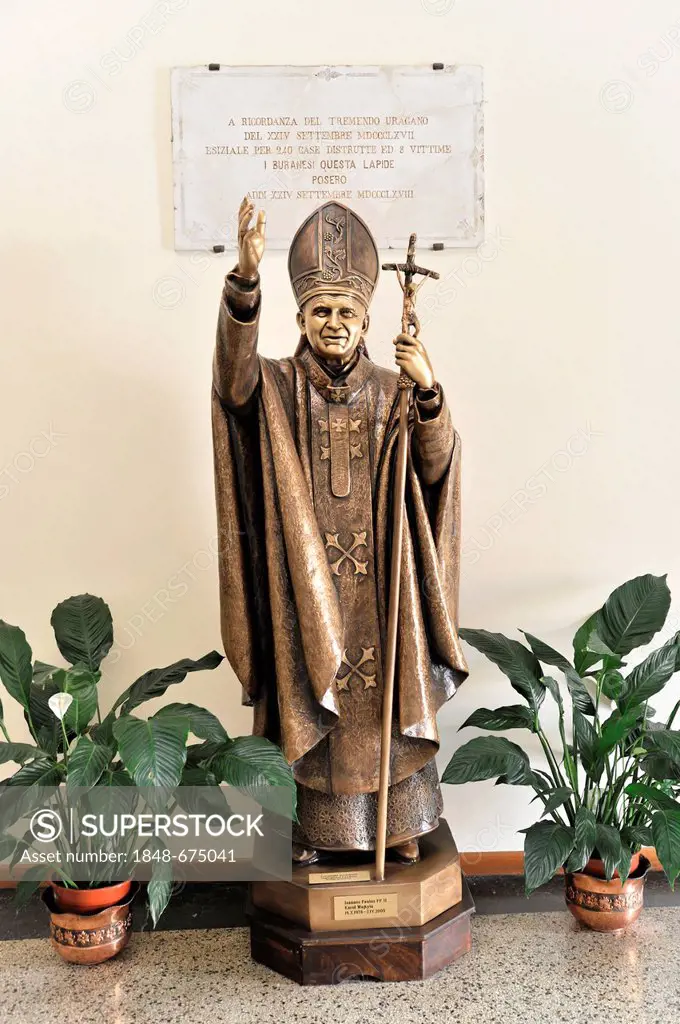Statue of Pope John Paul II, Church of San Martino Vescovo, Burano, Venice, Veneto region, Italy, Europe