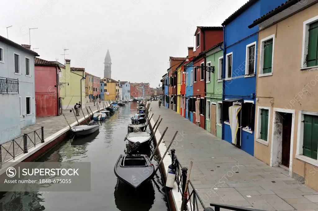 Colourful houses on a canal, Burano island, Venice, Veneto region, Italy, Europe