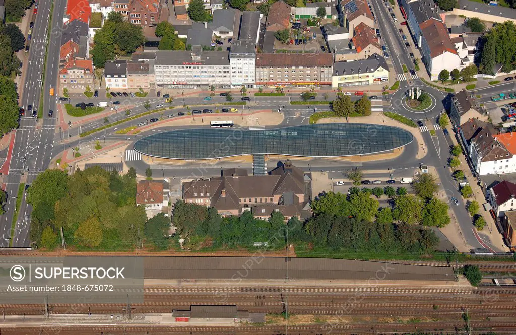 Aerial view, bus station, Herne, Ruhr Area, North Rhine-Westphalia, Germany, Europe