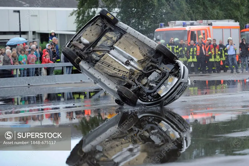 Car rollover test, 60 years of BASt, Bundesanstalt fuer Strassenwesen, Federal Highway Research Institute, during the Road Safety Day celebrations, Be...