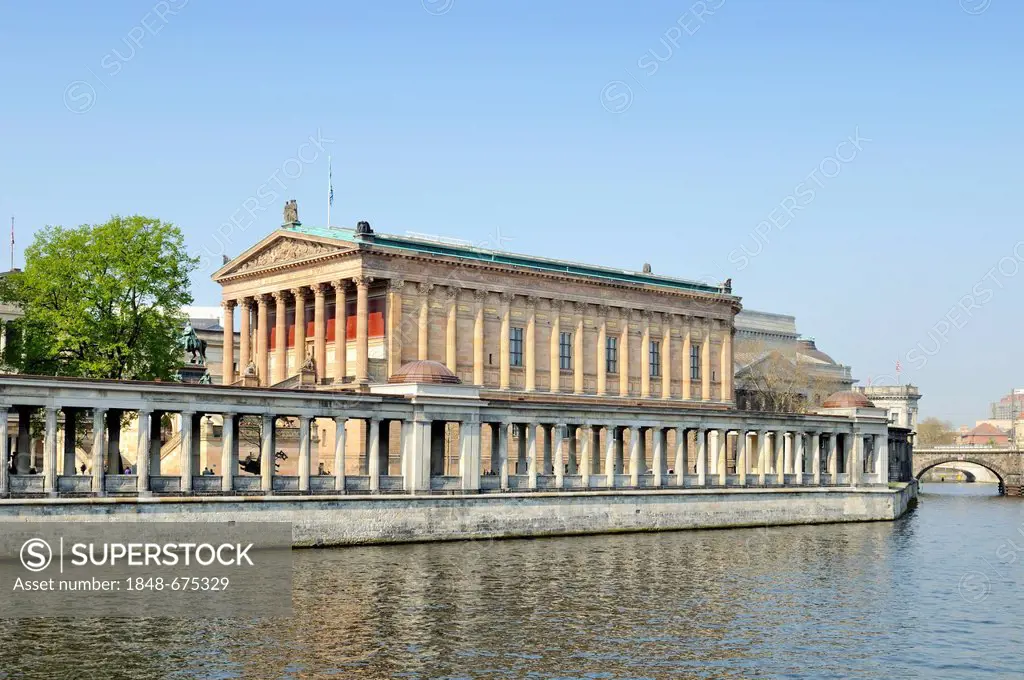 View over the Spree River towards the Old National Gallery on Museum Island, a UNESCO World Heritage Site, Berlin, Germany, Europe