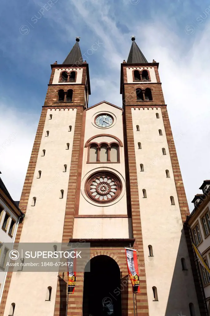 St. Kiliansdom cathedral, west facade, Wuerzburg, Lower Franconia, Bavaria, Germany, Europe