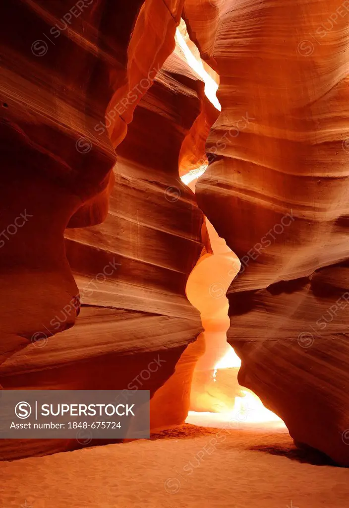 Dirt path, red sandstone of the Moenkopi formation, rock formations, colours and textures in the Upper Antelope Slot Canyon, Page, Navajo Nation Reser...