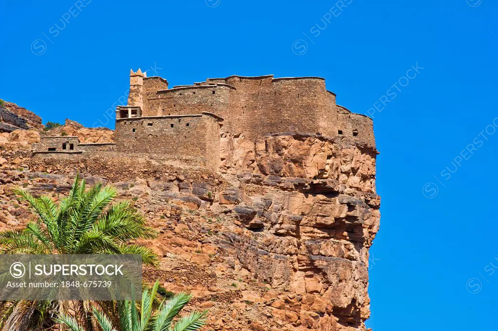 Agadir Aguelluy, a fortified castle on a cliff, Amtoudi, Anti-Atlas mountain range, southern Morocco, Morocco, Africa