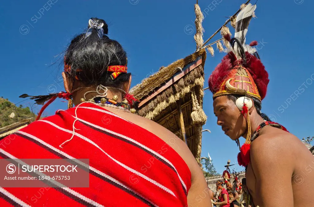 Phom warriors in full gear at the annual Hornbill Festival in Kohima, India, Asia