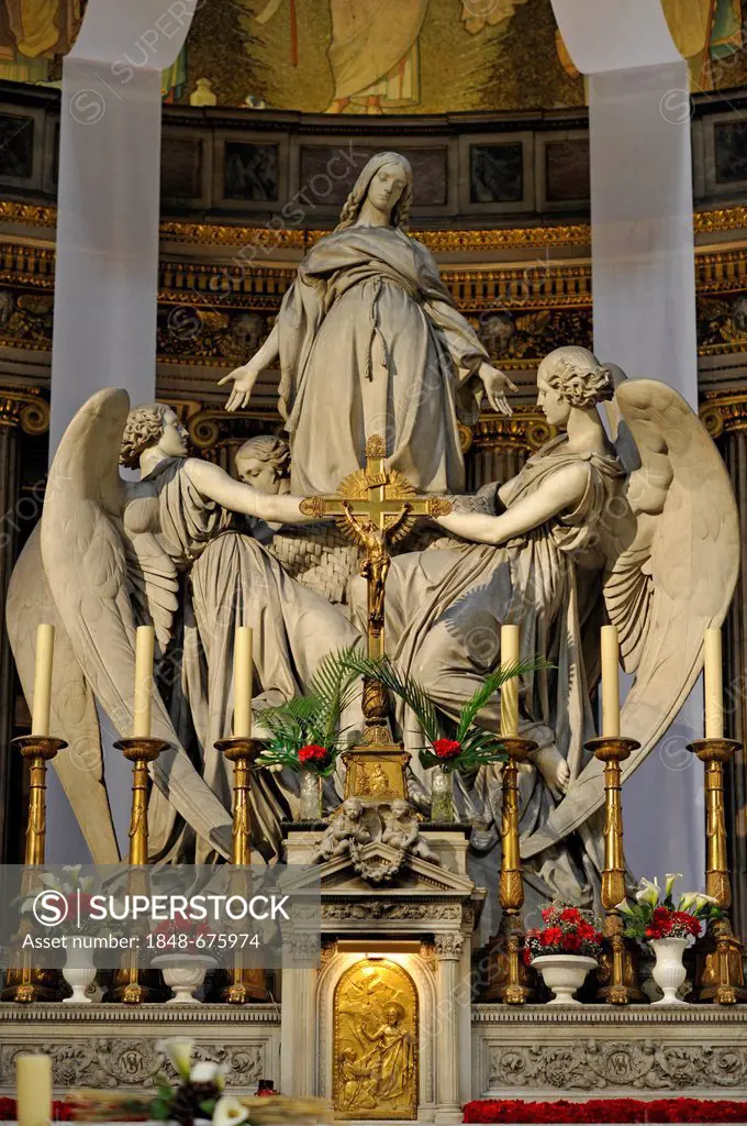 Statue of Mary Magdalene by Carlo Marochetti, high altar of the church Église de la Madeleine or L'église Sainte-Marie-Madeleine, Paris, France, Europ...