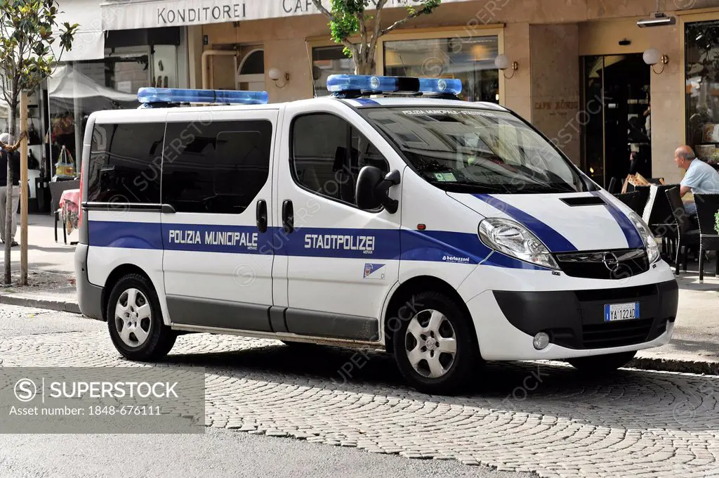 Polizia Municipale or city police, service vehicle, Merano, South Tyrol, Italy, Europe