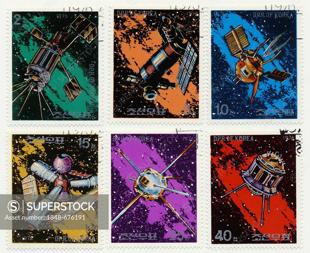 Stamps from North Korea, space capsules, 1976