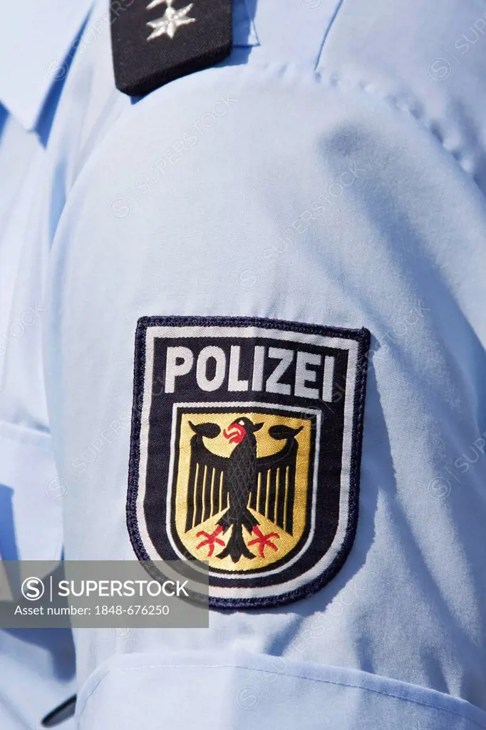 Polizei, police, German police badge, German federal police, federal eagle on the sleeve of a uniform, Germany