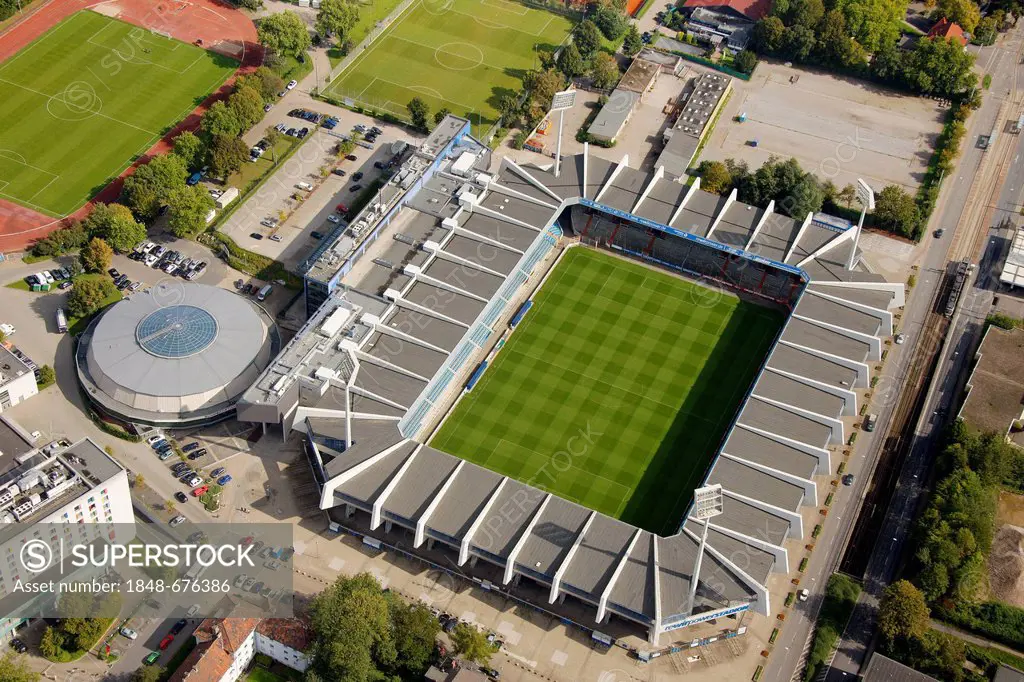 Aerial view, Rewirpowerstadion, Ruhrstadion, stadium of VfL Bochum, Bochum, Ruhr Area, North Rhine-Westphalia, Germany, Europe