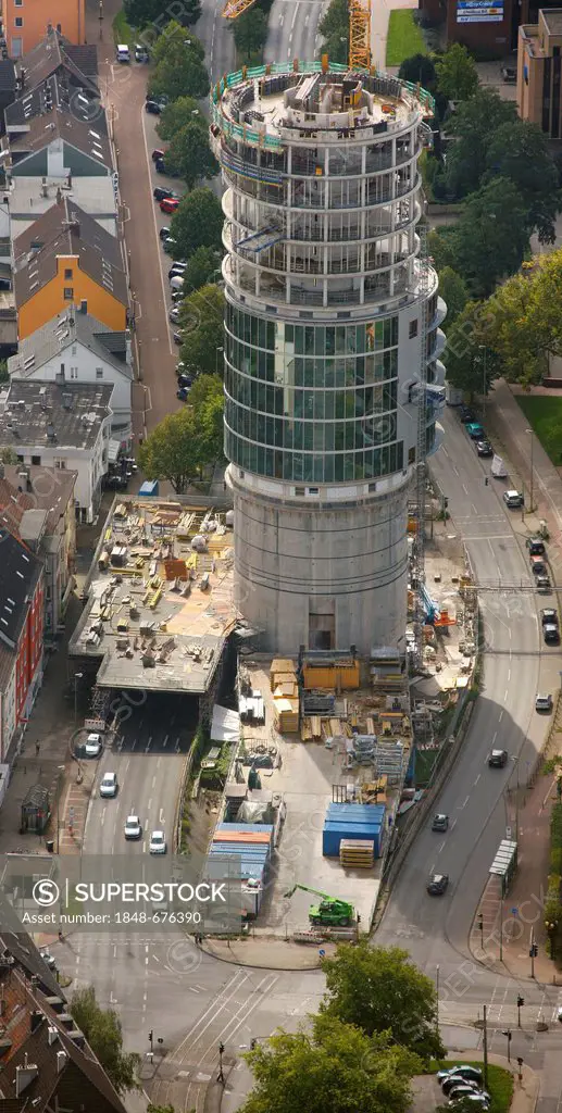 Aerial view, office building built on an old bunker, Exzenterhaus, Bochum, Ruhr Area, North Rhine-Westphalia, Germany, Europe