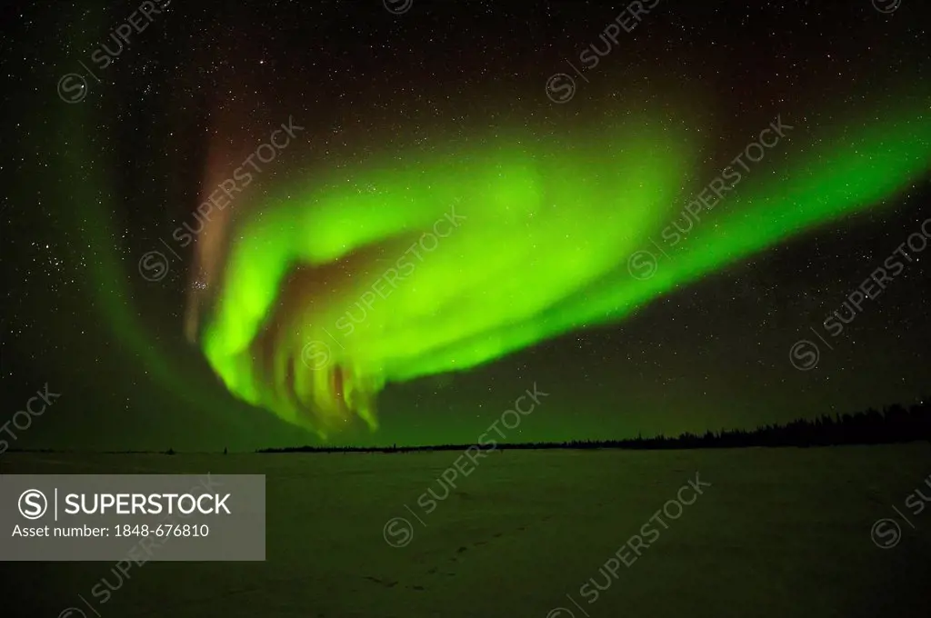 Northern Lights, aurora borealis above the Arctic, Hudson Bay, Manitoba, Canada