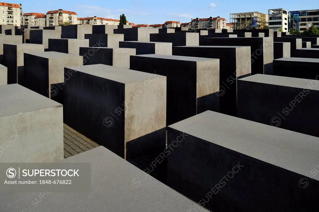 Holocaust Memorial designed by architect Peter Eisenman, Memorial to the Murdered Jews of Europe, Tiergarten, Berlin, Germany, Europe