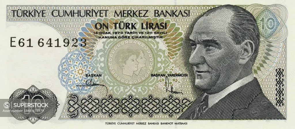 Bank notefrom Turkey, 10 Lira, Mustafa Kemal Atatuerk, 1982