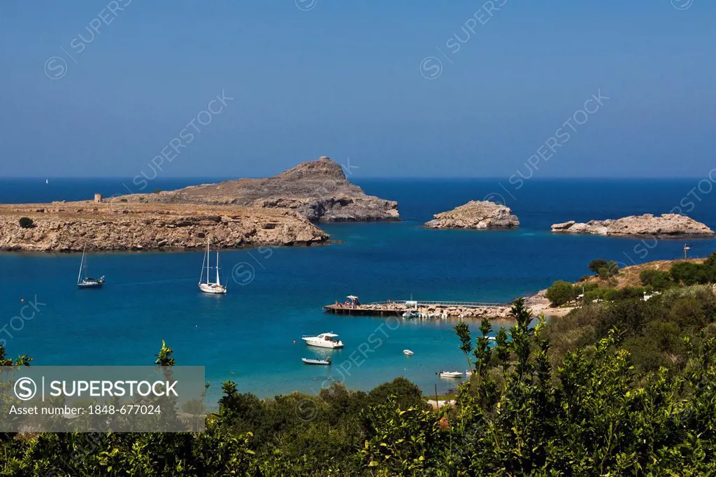 Lindos Bay, Lindos, Rhodes, Greece, Europe