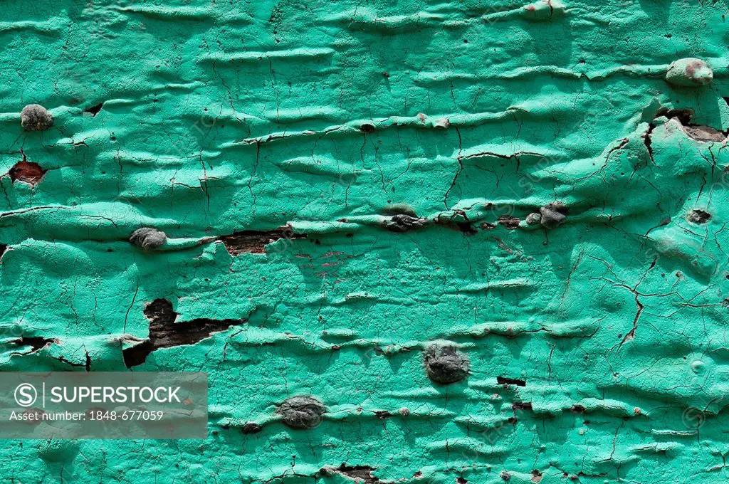 Wood with green, peeling paint, texture, background