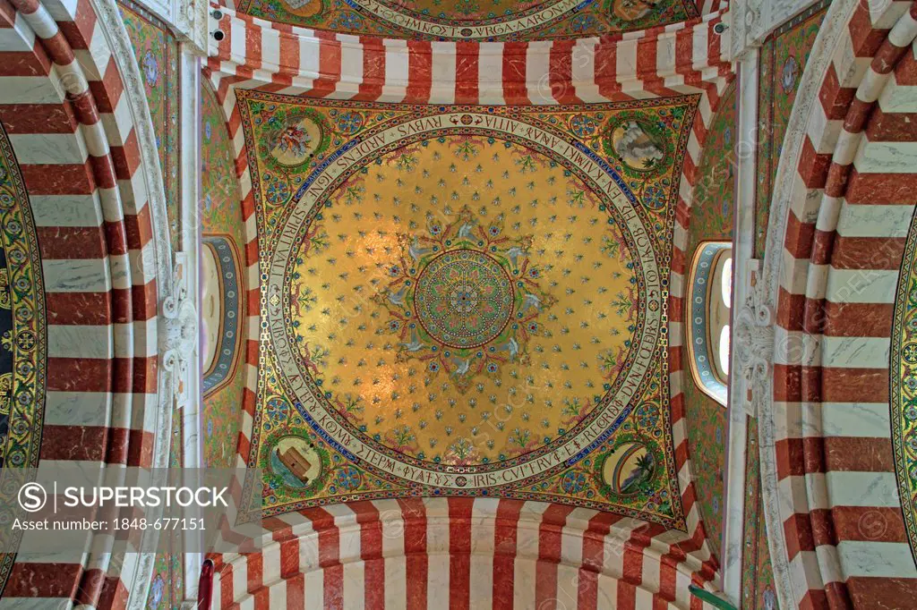 Mosaic of a crossing of the nave, church of Notre Dame de la Garde, Marseille, Bouches du Rhone, Provence-Alpes-Côte d'Azur region, France, Europe